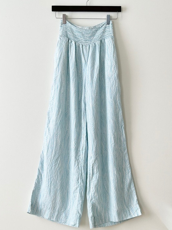 Joie Pants - Joie Linen Blend Wide Leg Smocked Waist Light Blue & White Pants